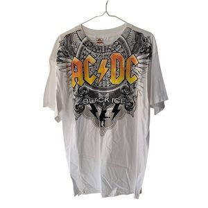 VTG AC/DC Black Ice Band T Shirt White Crew Neck Cotton Y2K 00s